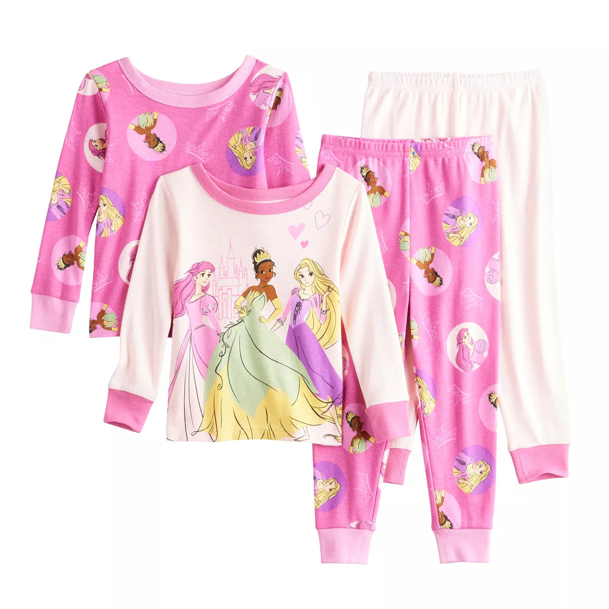Disney Princess Tiana, Ariel, and Cinderella Toddler Girl "Princess Castle" 4-Piece Pajama Set | Kohl's