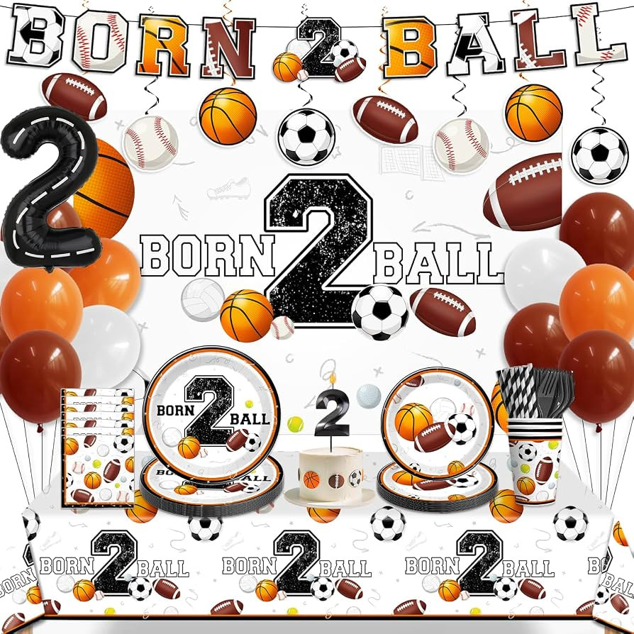 160 PCS Born 2 Ball Birthday Decorations, All-in-One Tableware Set Includes Backdrop, Balloon, Ca... | Amazon (US)