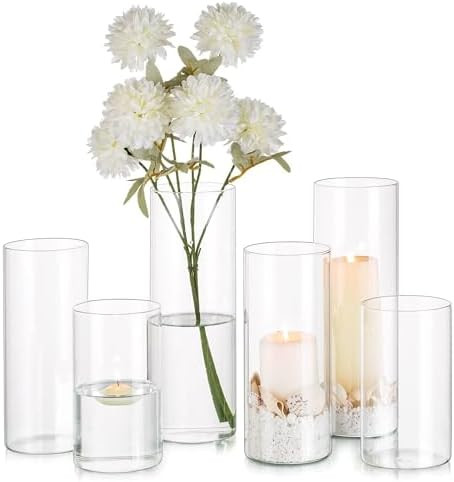Glasseam Clear Glass Cylinder Vase, 6pcs Glass Vases for Centerpieces, Modern Floating Candle Vas... | Amazon (US)