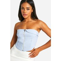 Womens Bengaline Zip Bandeau Corset - Blue - 6 | boohoo (US & Canada)