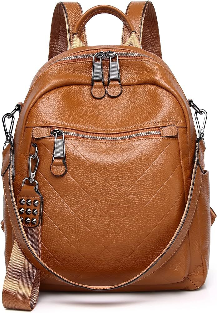 Genuine Leather Backpack Purse For Women Brown Quilted Real Soft Leather Convertible Shoulder Bag | Amazon (US)