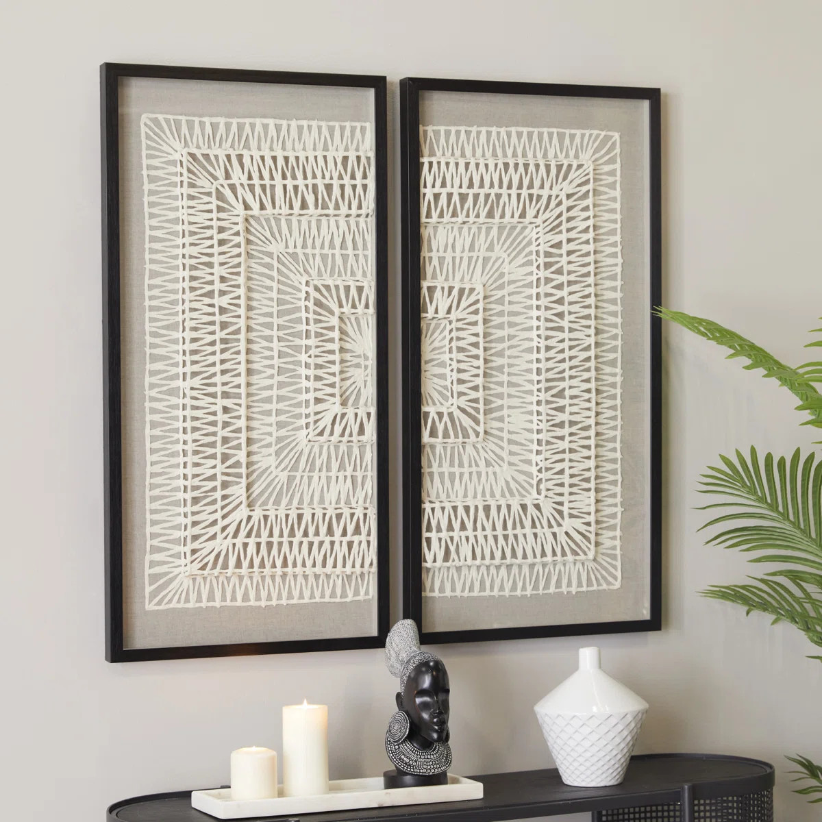 White Paper Geometric Handmade 3D Origami Home Shadow Box with Black Frame, Set of 2 20"W, 39"H (... | Wayfair North America