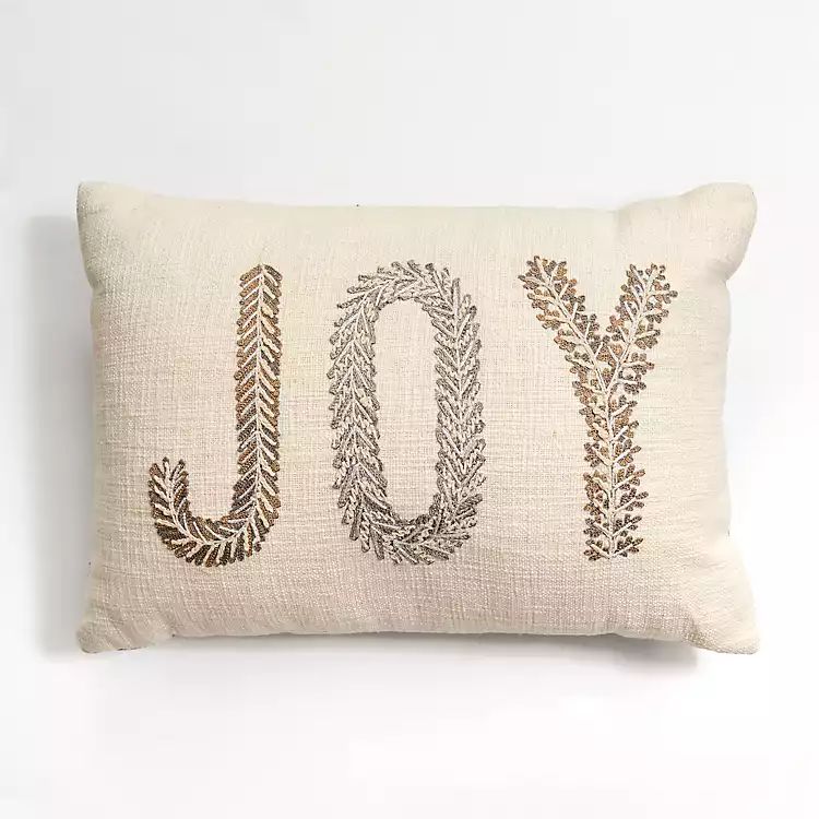 New! Neutral Embroidered Joy Lumbar Pillow | Kirkland's Home