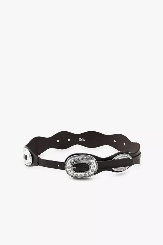 LEATHER BELT WITH WAVY METAL HARDWARE | Zara US