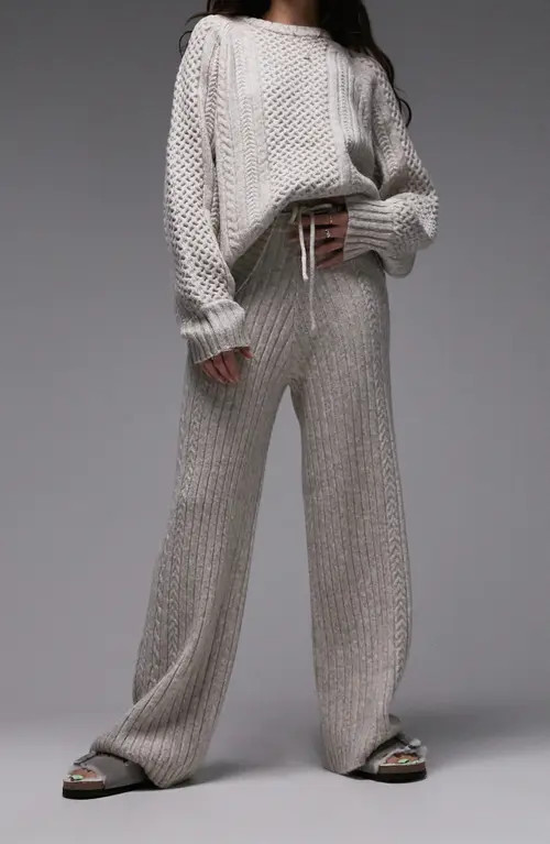 Topshop Loungewear Sweater & Wide Leg Pants Set in Beige at Nordstrom, Size X-Large | Nordstrom