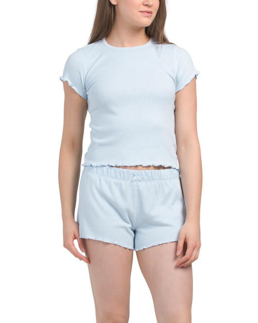 Pointelle Hear Pajama Top And Short Set | TJ Maxx