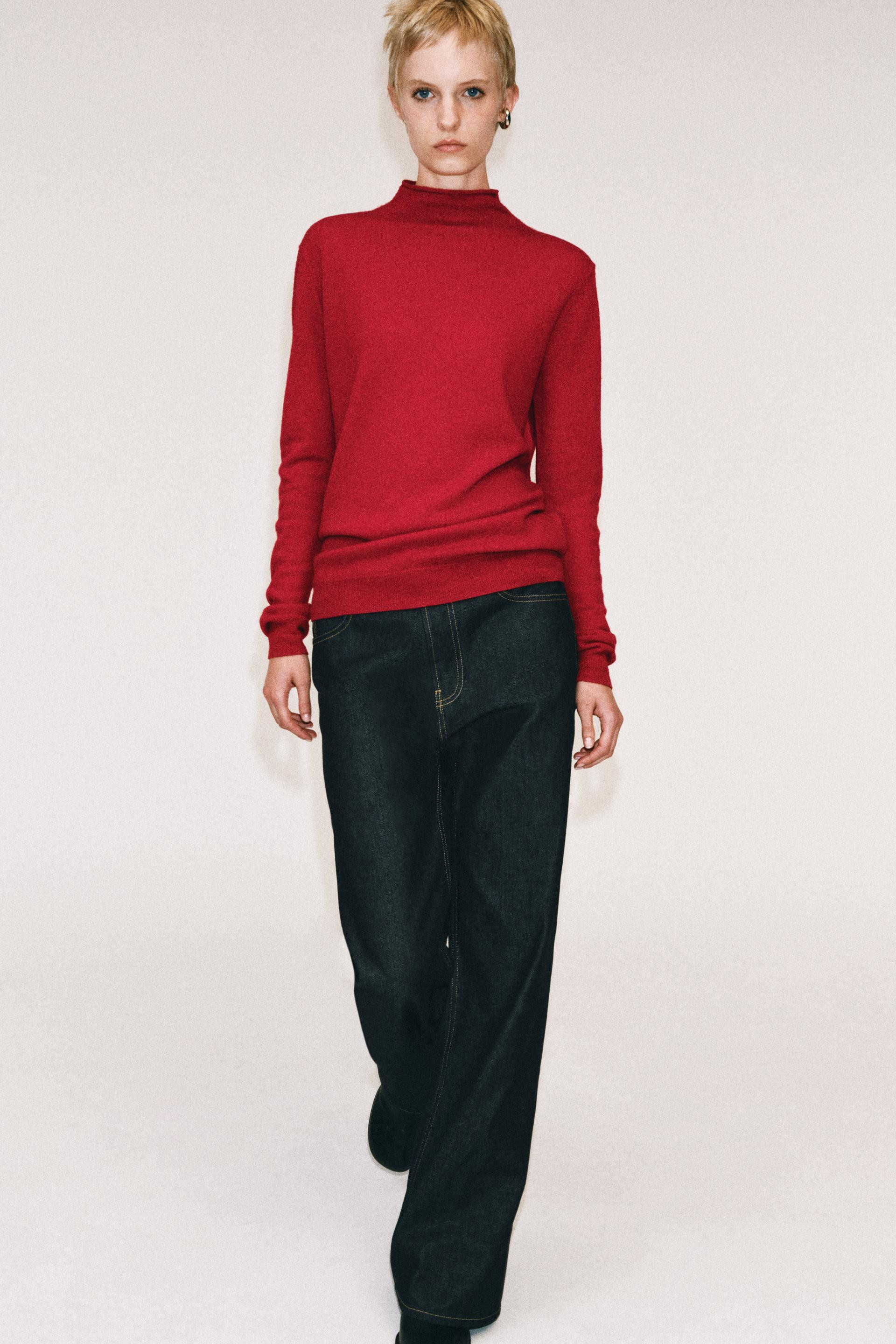 Zara - 100% Extra-Soft Wool High Neck Jumper - Mid-Red - S - Woman | Zara UK