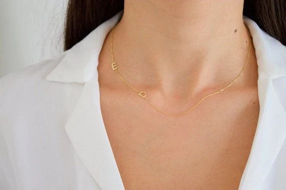 14k Solid Gold Initial Necklaceinitial Necklace Personalized - Etsy | Etsy (US)