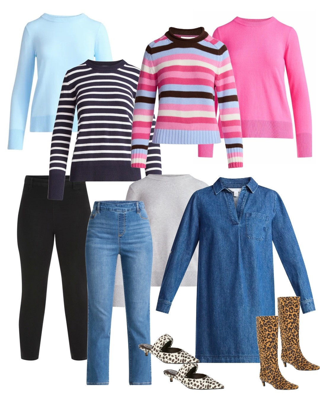 @walmartfashion is BRINGING it for fall. Loving this sweater and these leggings make the perfect fall outfit. Live these leopard boots and this blue jean dress, too. #walmartpartner #walmartfashion 

#LTKOver40 #LTKStyleTip #LTKPetite