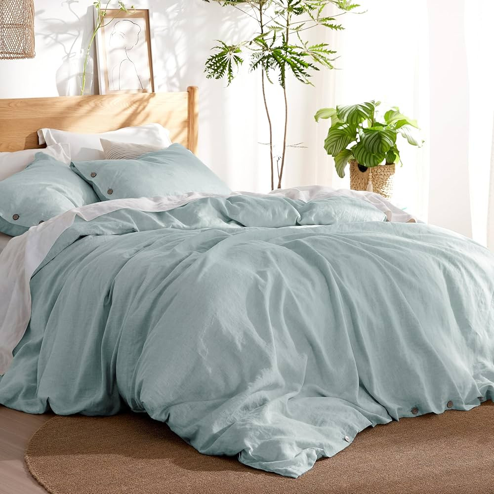 Bedsure Linen Duvet Cover Queen - Linen Cotton Blend Duvet Cover Set, Spa Blue Linen Duvet, 3 Pie... | Amazon (US)