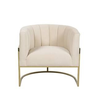 HOMEFUN Beige Modern Velvet Upholstered Barrel Chair with U-Shaped Gold Base-HFHDSN-122BG - The H... | The Home Depot