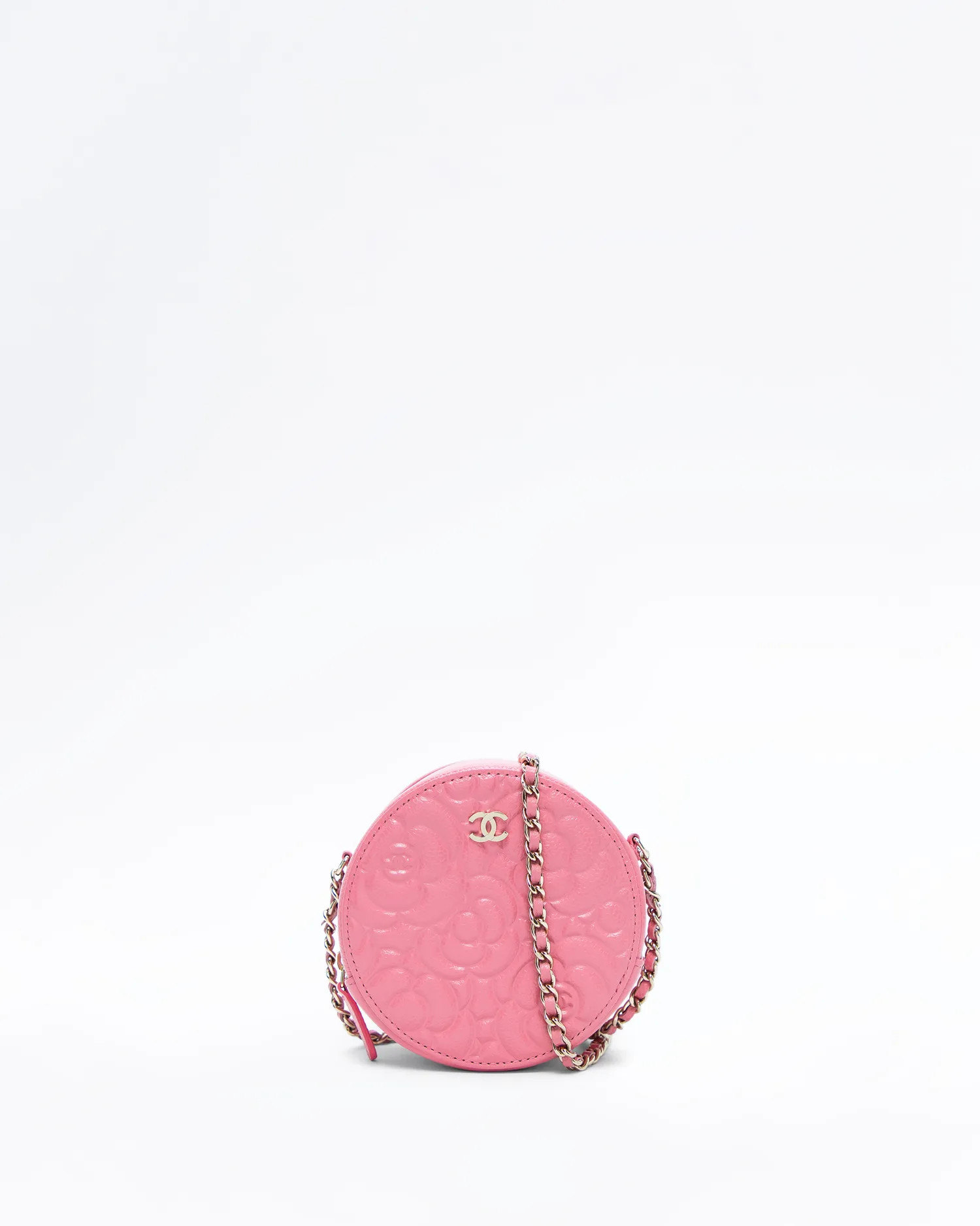Caviar Camellia Quilted Round Mini Pouch | Vivrelle