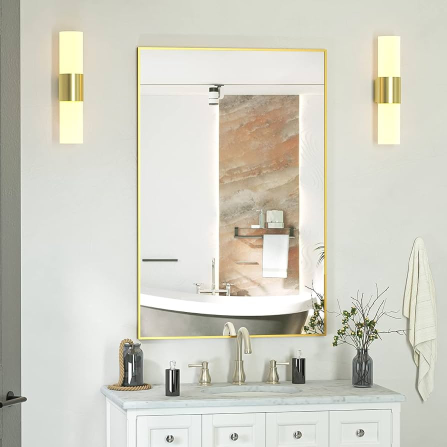 BEAUTYPEAK Wall Mirror 20" x 28" Rectangular Bathroom Mirror with Metal Frame, Hanging Mirrors fo... | Amazon (US)