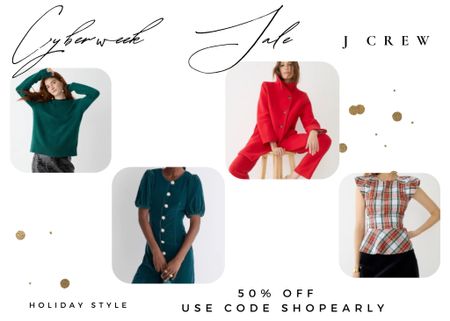 Holiday styles for festive Christmas outfits. 50% off during the  Black Friday cyber sale at Jcew. 