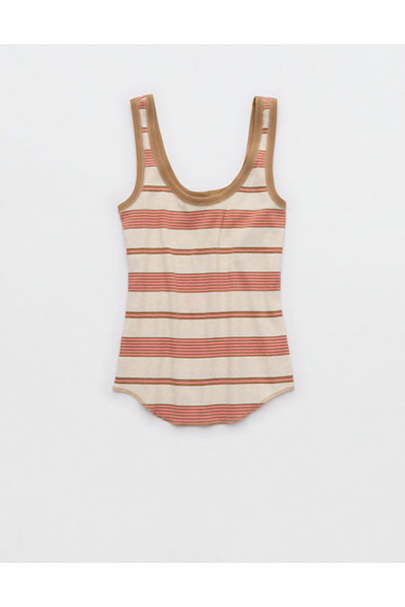Aerie Ribbed Scoop Neck Tank Top Women's Heather Frost XXS | Aerie