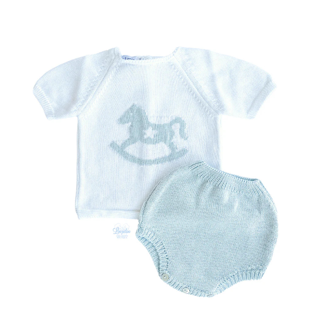 Rocking Horse Knitted Set in Blue | Loozieloo