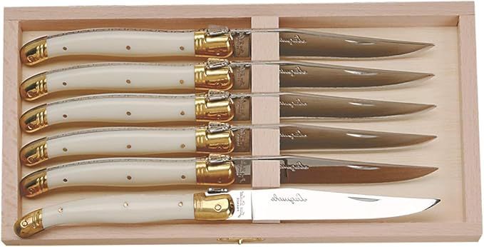 Jean Dubost 6 Steak Knives with Ivory Colored Handle in a Wood Box MADE IN FRANCE | Amazon (US)