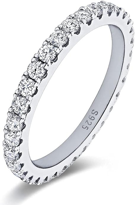 Bo.Dream 1.5mm/2.2mm/3mm Round Cubic Zirconia CZ Full/Half Eternity Rings Wedding Band Sterling S... | Amazon (US)