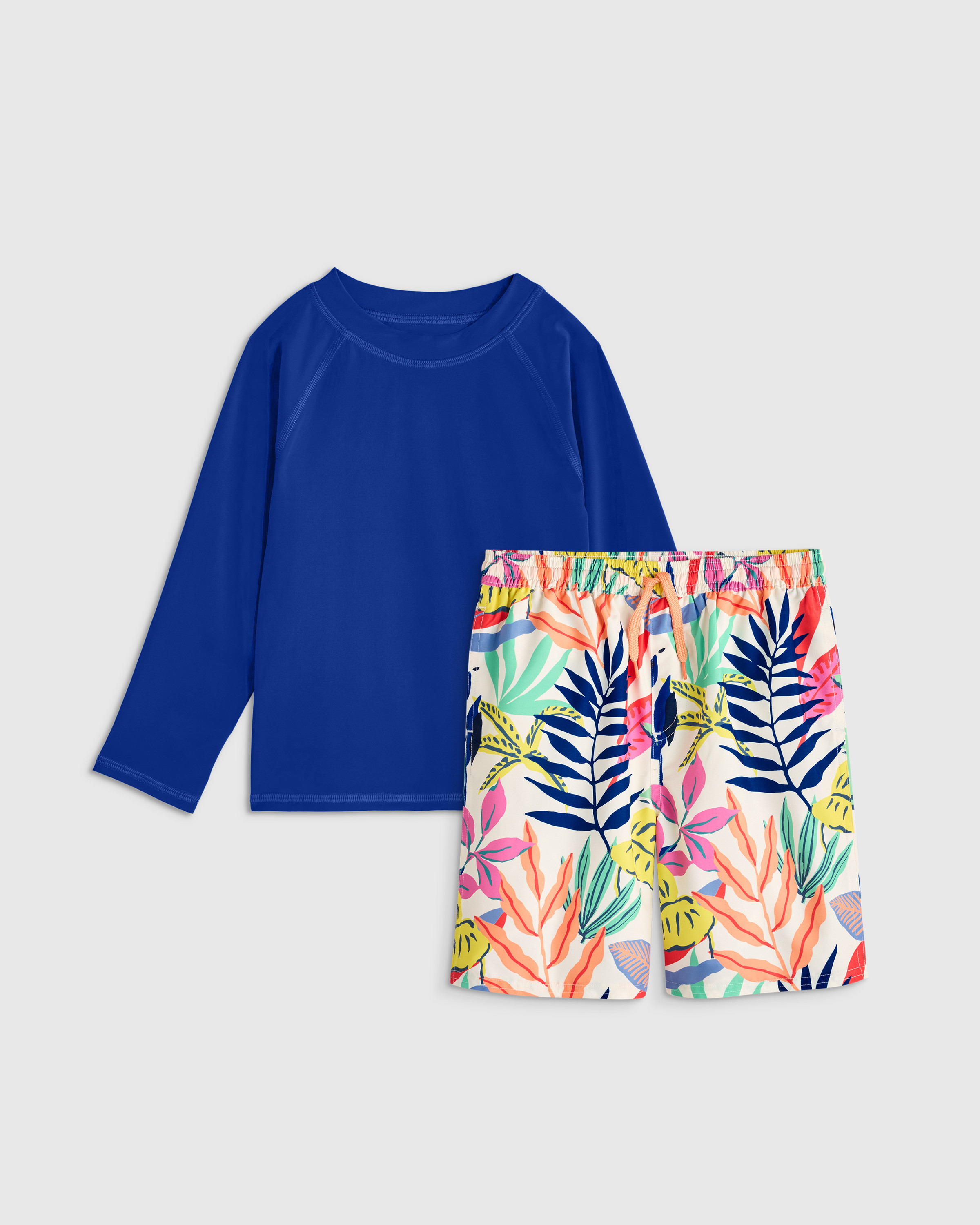 Quince | Swim Trunk and Rash Guard Set in Tropical Palms, Size 5T, Recycled nylon/polyester/spandex | Quince