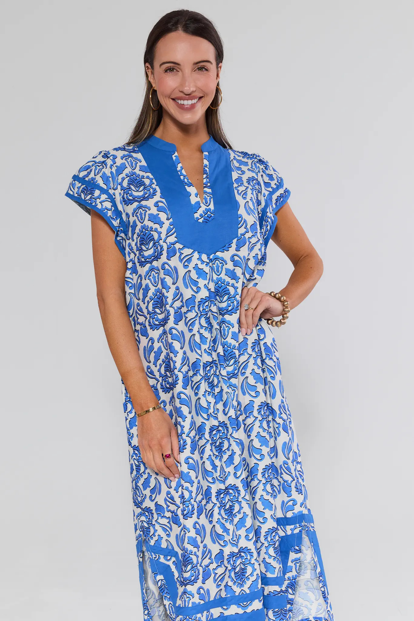 Emmy Blue Printed Midi Dress | Avara