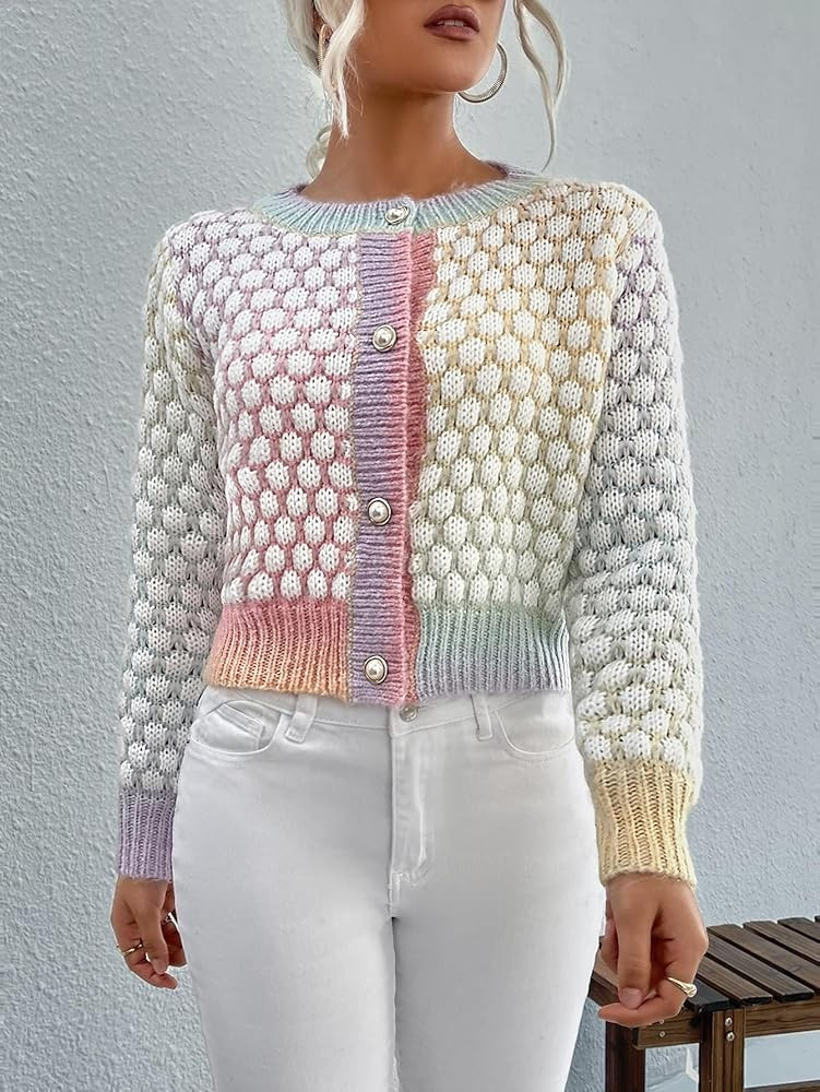 Floerns Women's Ombre Marled Knitwear Long Sleeve Button Front Cardigan | Amazon (US)