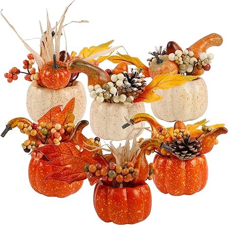 winemana Thanksgiving Decorations Set of 6 Artificial Pumpkin Berry Acorn Pine Cone Vegetables fo... | Amazon (US)