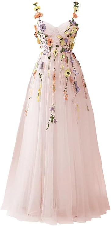 Fivsole 3D Floral Applique Prom Dresses Flower Tulle Long Wedding Formal Evening Gown | Amazon (US)