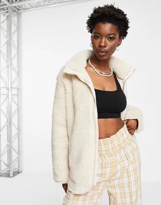 Weekday Peggy recycled borg jacket in cream | ASOS (Global)