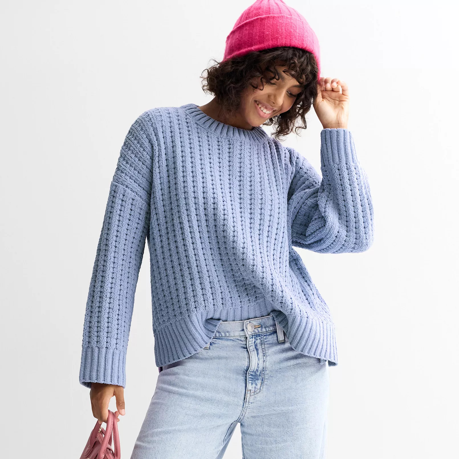 Juniors' Pink Republic Long Sleeve Drop Shoulder Crewneck Sweater | Kohl's