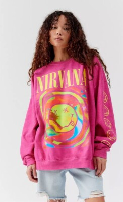 Urban Outfitters Nirvana Smile Overdyed Crew Neck Sweatshirt Pink S/M NEW  | eBay | eBay US