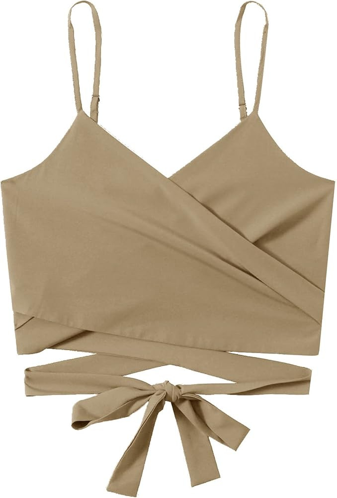 Verdusa Women's Spaghetti Strap Knot Back Crop Top Wrap Cami Top | Amazon (US)