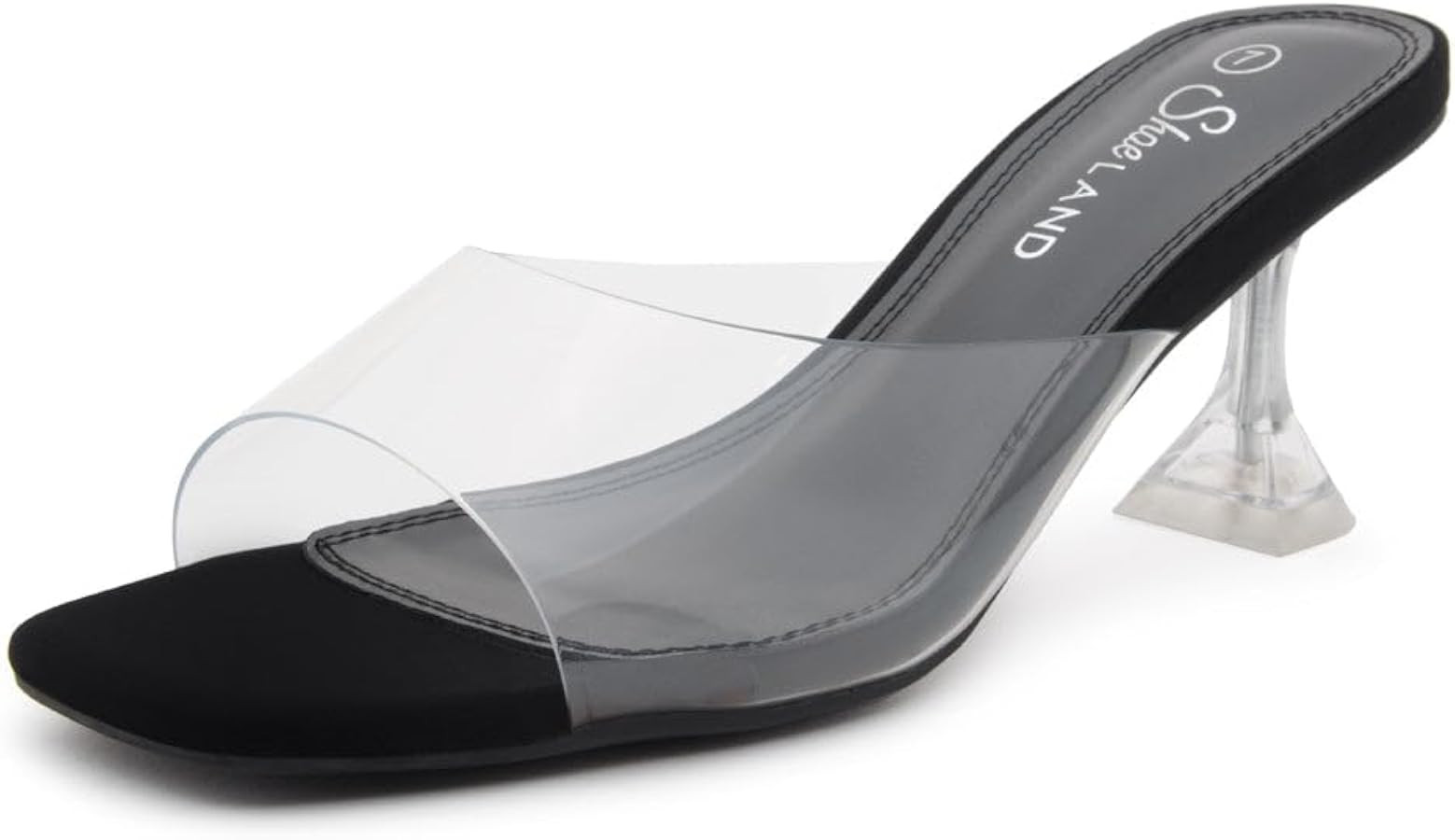 Shoe Land Clear Heels for Women | Kitten Heeled Slides with Square Open Toe | Low Transparent Mul... | Amazon (US)