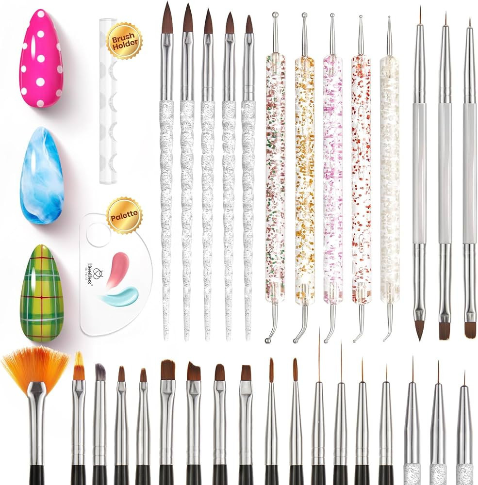 Beetles 31pcs Nail Art Brushes, Dotting Tools, Nail Art Pens, Dust Brush, Striping Liner Fingerna... | Amazon (US)