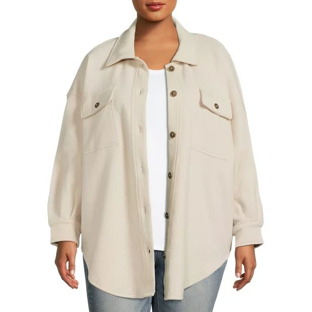 Terra & Sky Women's Plus Size Fleece Two Pocket Shacket - Walmart.com | Walmart (US)