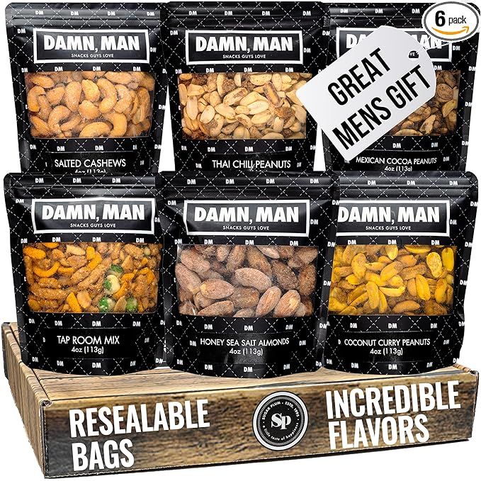 Nuts Gifts for Men - Six Unique Crafted Nut Flavors, Almonds, Cashews, Peanuts, Great Gift Basket... | Amazon (US)