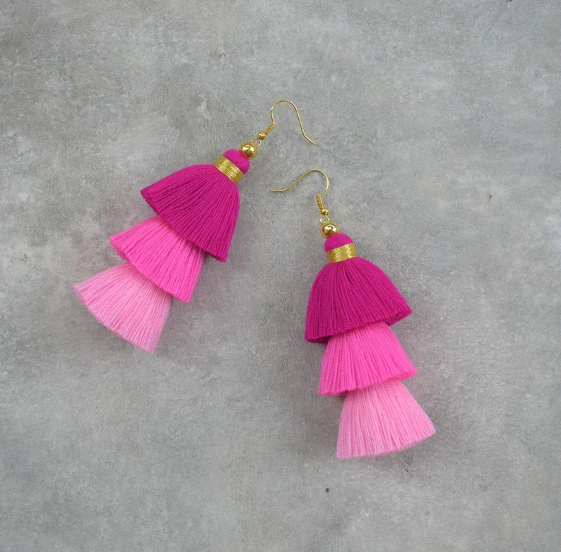 Handmade Pink Ombre Tassel Earrings - Etsy | Etsy (US)