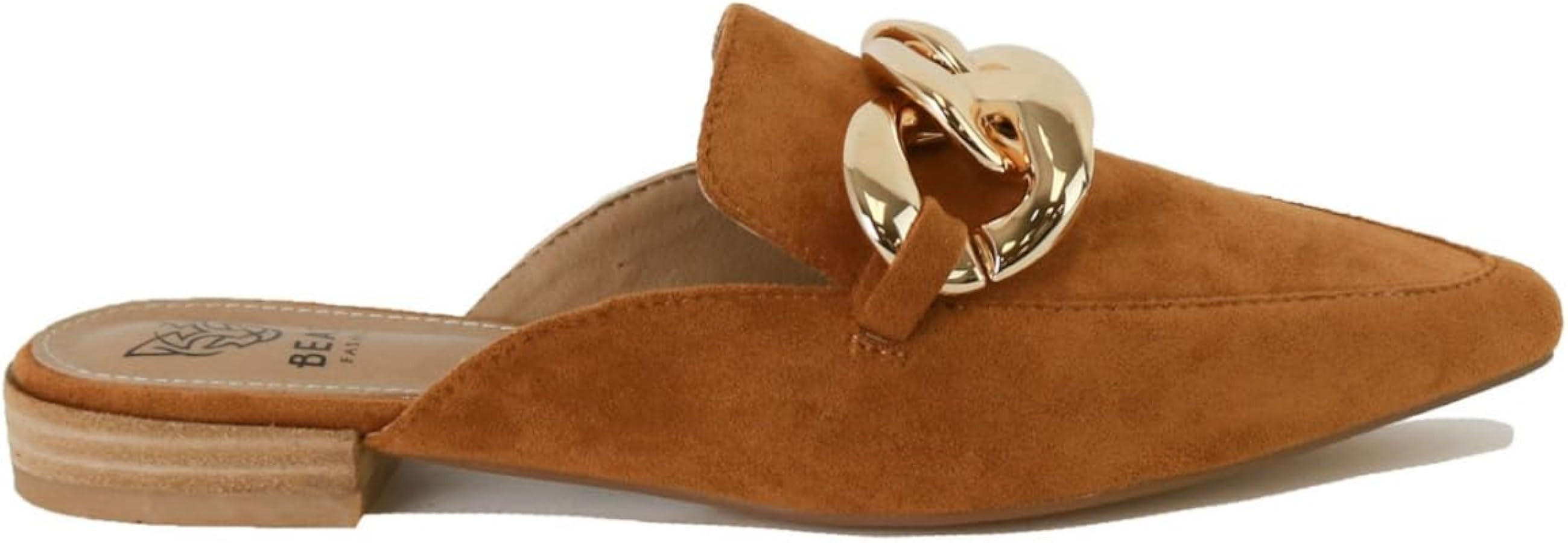 Women's White Buckle Mules: Pointed Toe, Flat Heel, Slip On, Casual Mule Shoes | Amazon (US)