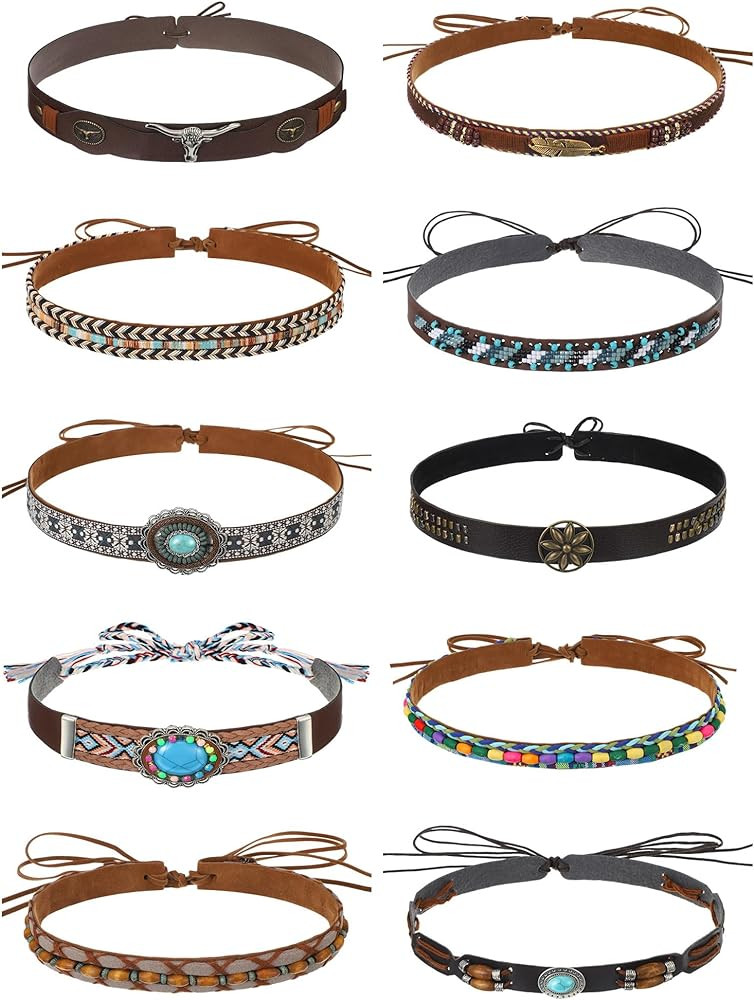 Zeyune 10 Pcs Cowboy Hat Bands Ethnic Western Hat Belts Rural Cowgirl Turquoise Hatbands Beaded C... | Amazon (US)