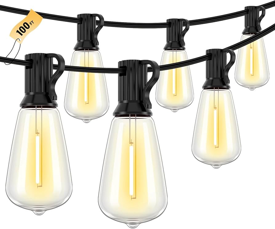 100 FT LED Outdoor String Lights, 2700K LED Patio Lights with 50+2 Shatterproof Vintage Bulbs, Ha... | Amazon (US)