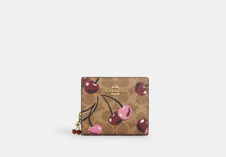 Snap Wallet In Signature Canvas With Cherry Print | Coach Outlet US