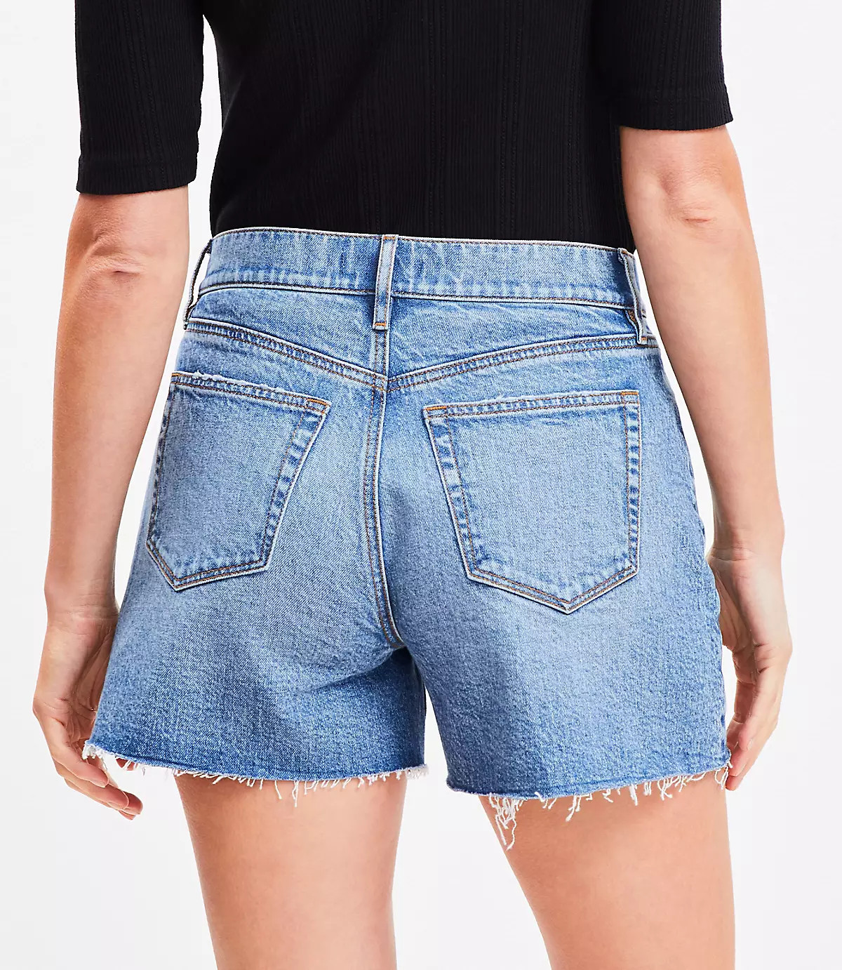 Destructed High Rise Cut Off Denim Shorts in Authentic Dark Wash | LOFT