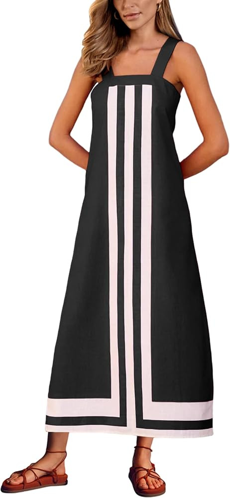 Ailoqing 2026 Women Bohemian Floral Dress Summer Casual Color Block Maxi Beach Overall Dress Cove... | Amazon (US)