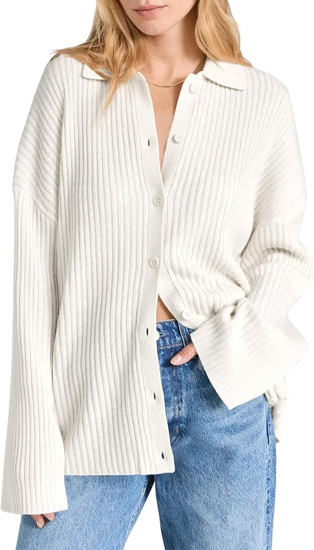Danedvi Womens Collared Cardigan Sweaters Oversized Ribbed Knit Open Front Button Up Bell Sleeve ... | Amazon (CA)