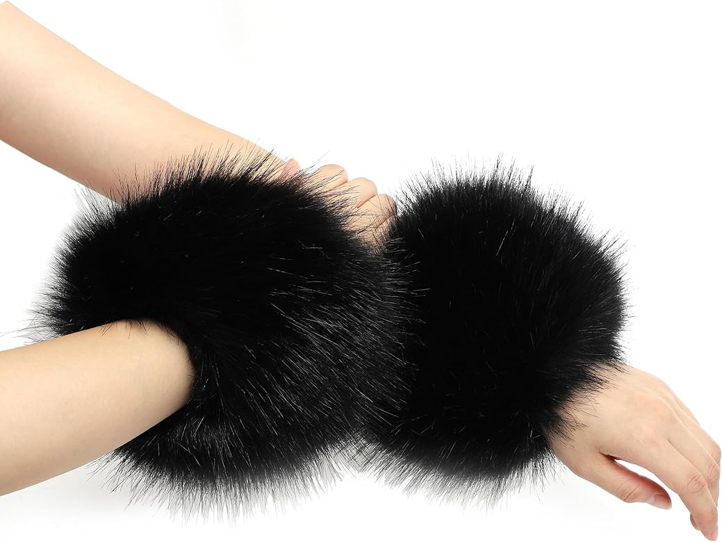 sy soul young Women's Faux Fur Wrist Cuffs Winter Fox Furry wristbands Fluffy Fur Cuff Bracelet A... | Amazon (US)
