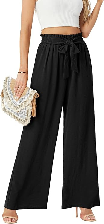 Womens Wide Leg Pants High Waist Flowy Adjustable Knot Loose Trousers Casuals Lounge Business Pan... | Amazon (US)