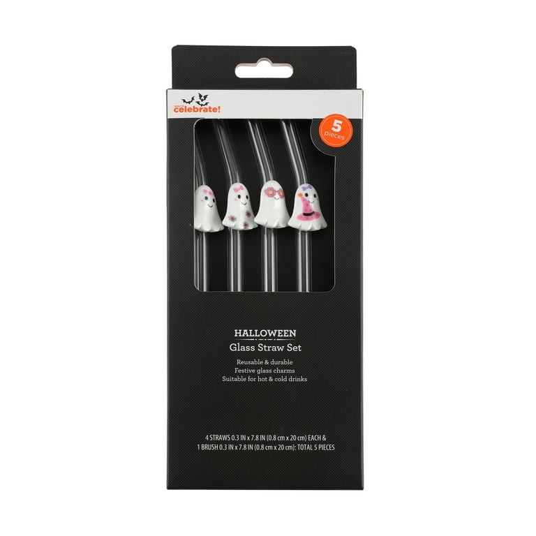 WAY TO CELEBRATE 4 PC GLASS STRAWS SET WITH CLEANING BRUSH PDQ-GHOST | Walmart (US)