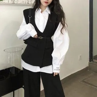 Long-Sleeve Shirt / Belted Vest | YesStyle Global