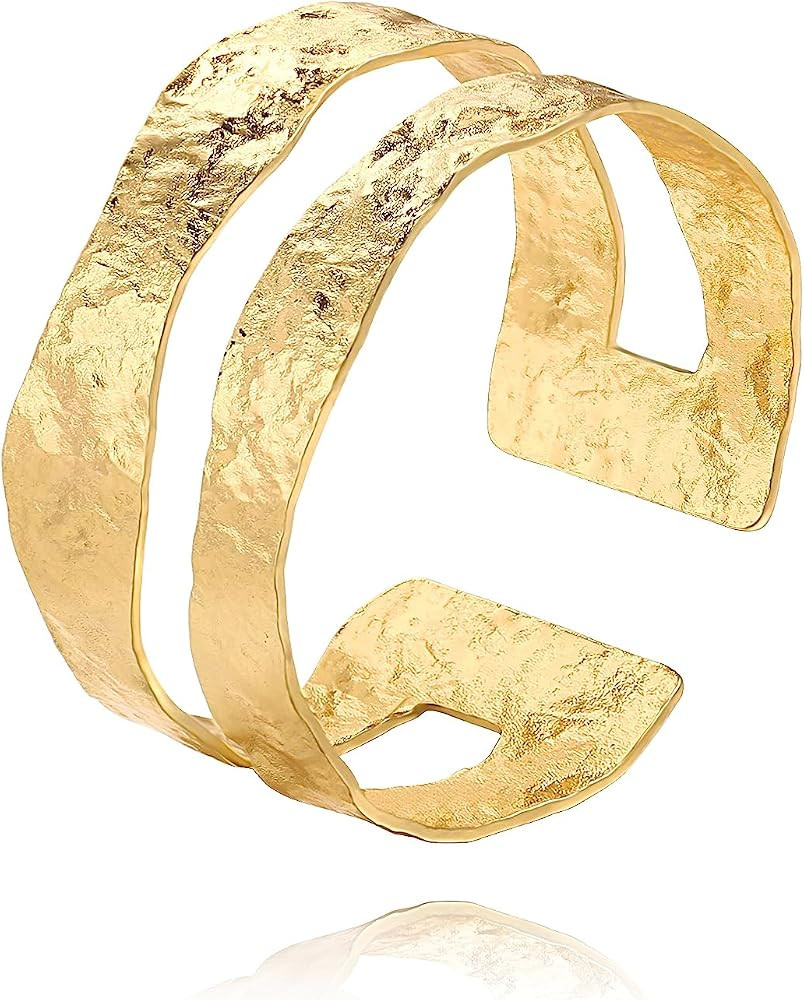 POTESSA 18K Gold Plated Cuff Bracelets Adjustable Dainty Bangle Handemade Jewelry for Women | Amazon (US)
