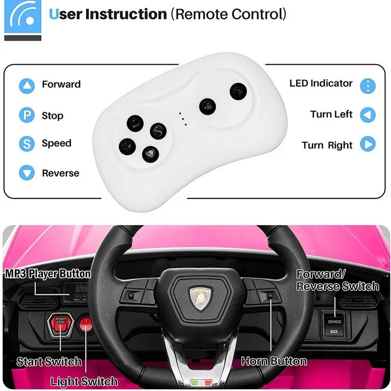 Lamborghini 12 V Powered Ride on Cars, Remote Control, Battery Powered, Pink | Walmart (US)