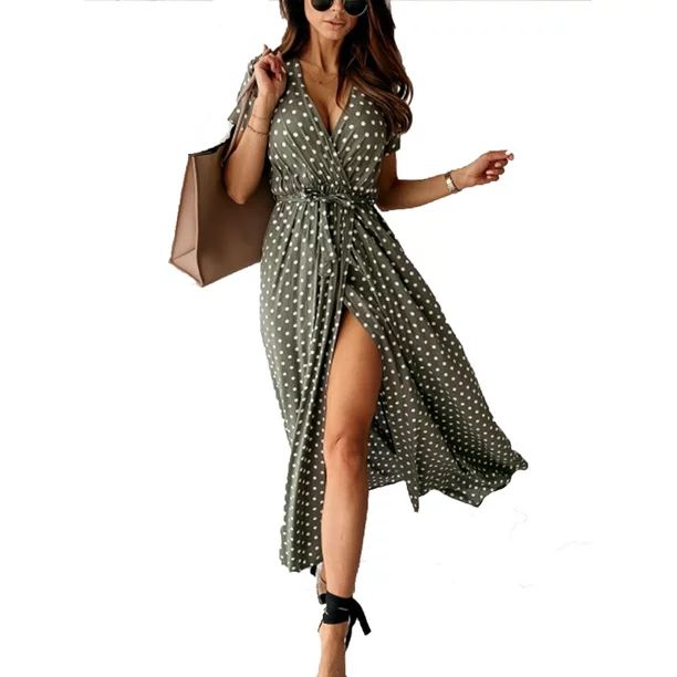 Hawaiian Polka Dot Print Floral Long Maxi Dress For Women Casual Wrap Summer Paisley Holiday Long... | Walmart (US)